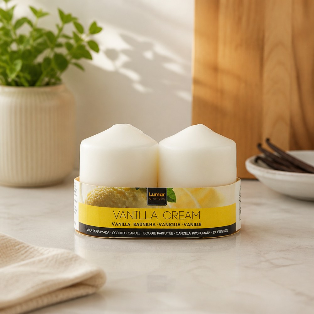 Velas Aromáticas de Pilar Vainilla | Pack 2 uds | Combustión Lenta | Hogar y Decoración