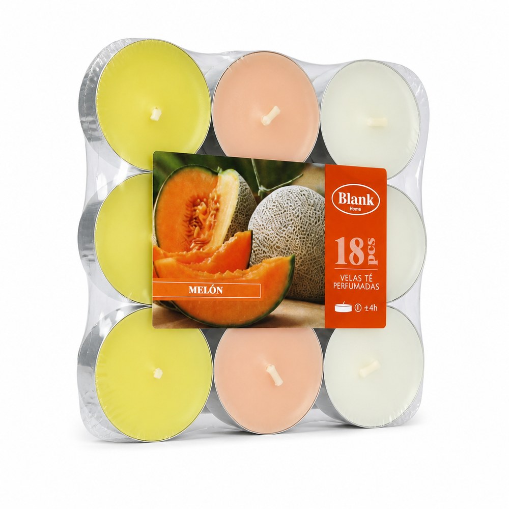Velas Aromáticas Tealight Aroma Melón | Pack 18 uds | ≈4h | Hogar y Eventos