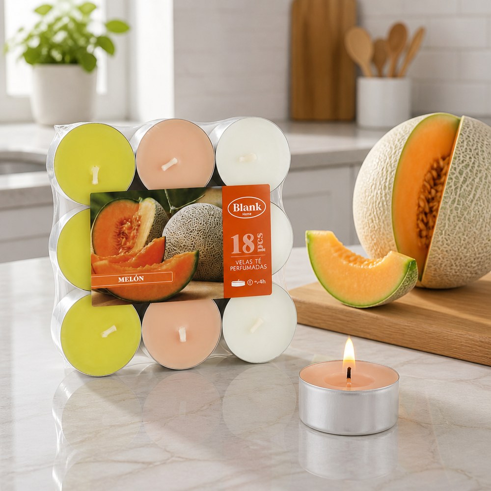 Velas Aromáticas Tealight Aroma Melón | Pack 18 uds | ≈4h | Hogar y Eventos