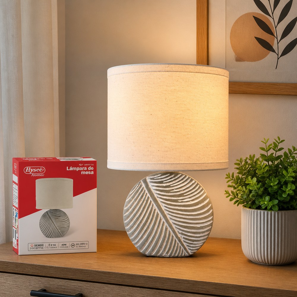 Lámpara de Mesa Elysee Home | Base Diseño Hoja | Casquillo E14 40W | 90 cm | Salón y Dormitorio