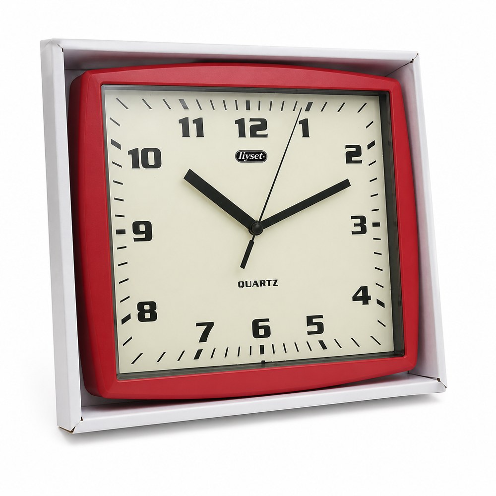 Red Square Wall Clock | Clear Dial | Easy to Read | Living Room and Office