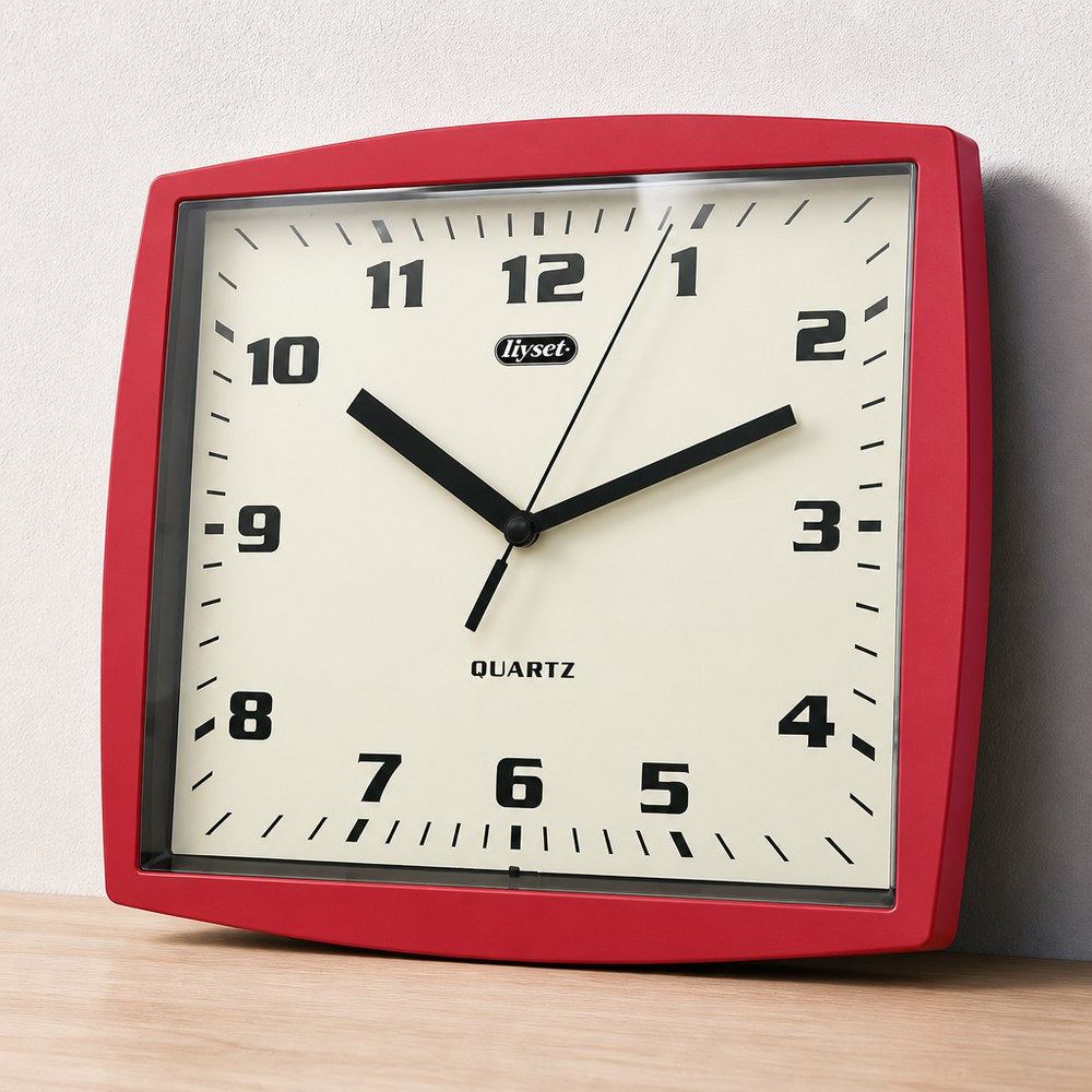 Red Square Wall Clock | Clear Dial | Easy to Read | Living Room and Office