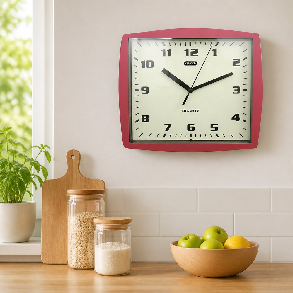 Red Square Wall Clock | Clear Dial | Easy to Read | Living Room and Office