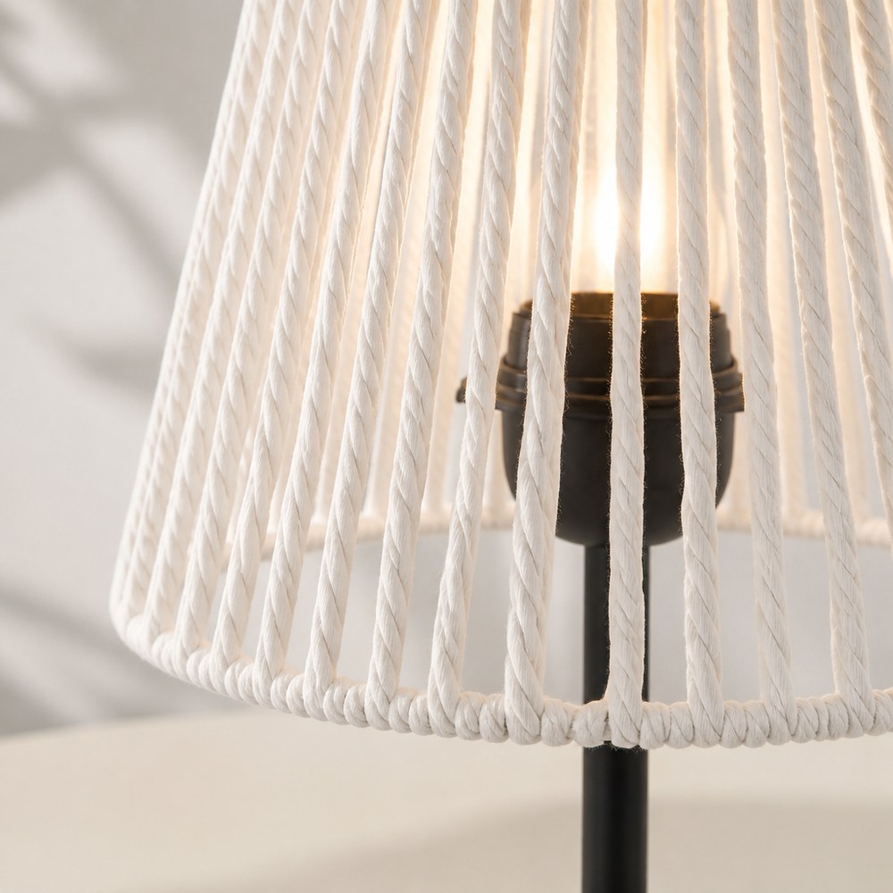 Lámpara de Mesa de Diseño Moderno | Base Negra y Pantalla Blanca | Luz Cálida | Salón