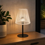 Lámpara de Mesa de Diseño Moderno | Base Negra y Pantalla Blanca | Luz Cálida | Salón