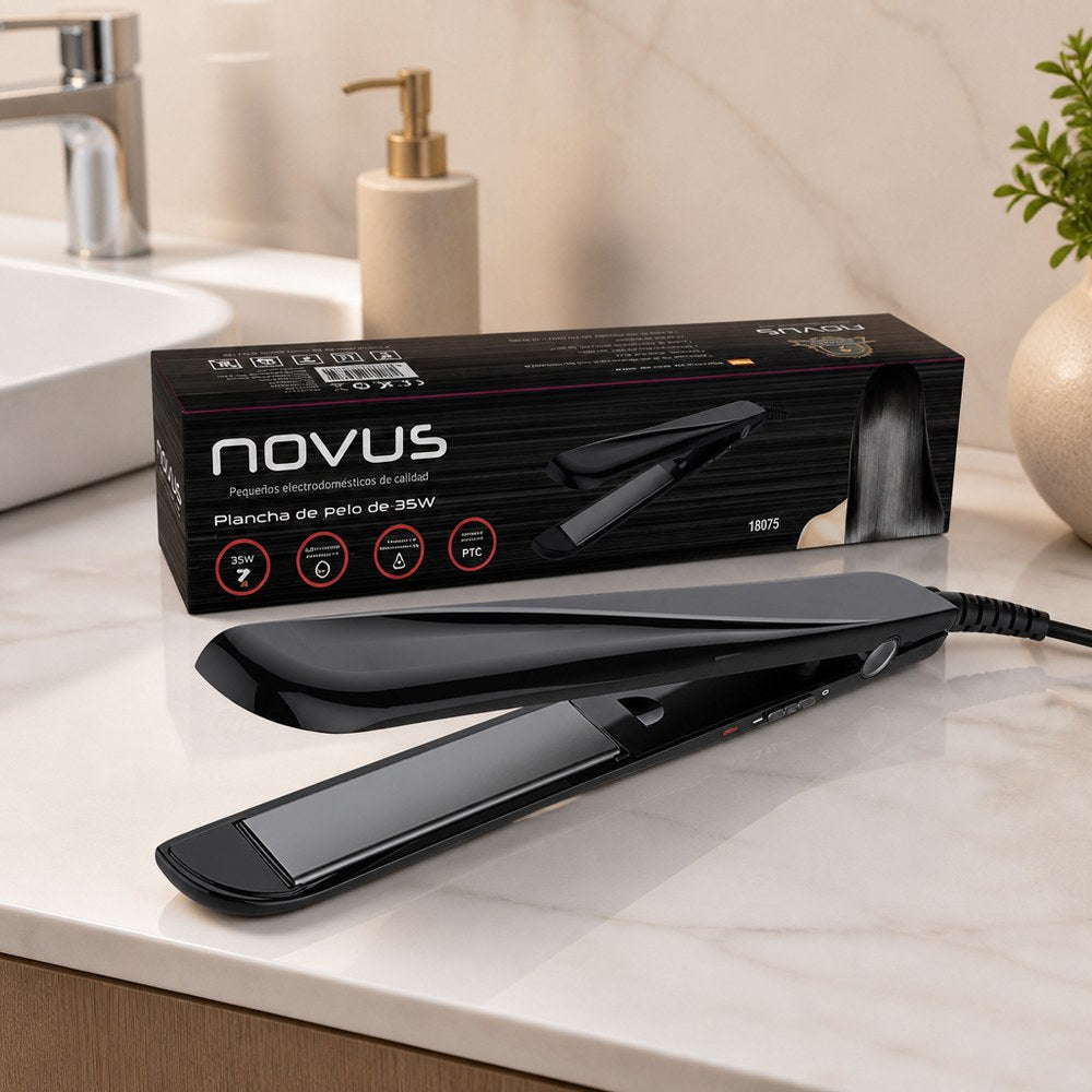 Plancha de Pelo Novus 35W | Tecnología PTC Calentamiento Rápido | Compacta para Viaje