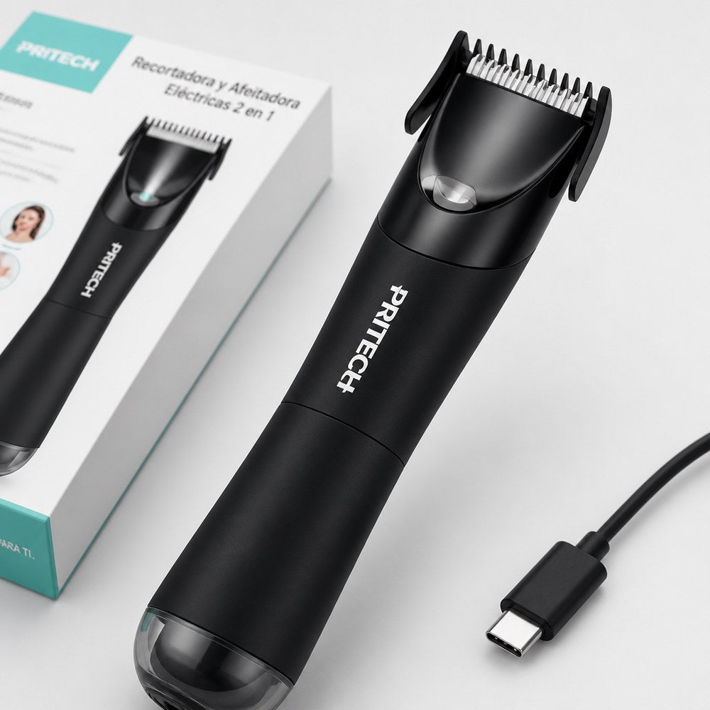 Recortador y Afeitadora Eléctrica PRITECH PR-2923 | Carga USB-C | Facial y Corporal