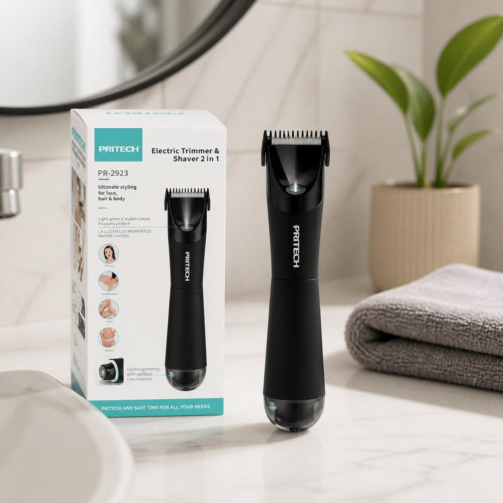 Recortador y Afeitadora Eléctrica PRITECH PR-2923 | Carga USB-C | Facial y Corporal