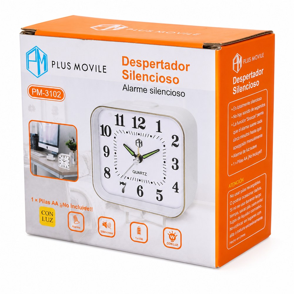 PM-3102 Silent Alarm Clock | With Light and Alarm | Compact for Bedroom and Office