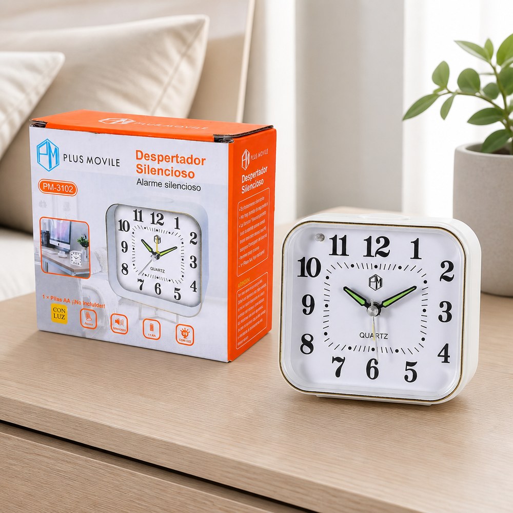 PM-3102 Silent Alarm Clock | With Light and Alarm | Compact for Bedroom and Office
