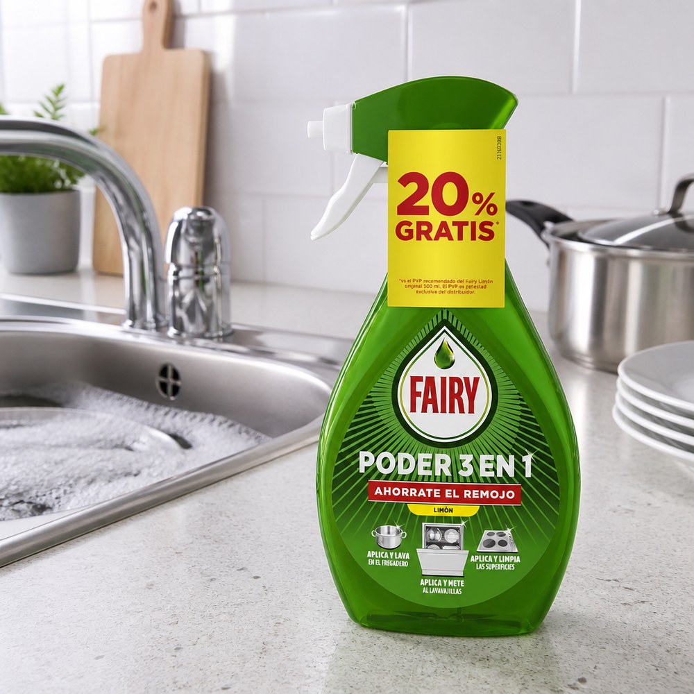 Spray Fairy Poder 3 en 1 Limón | Lava, Limpia y Desengraña | Cocina y Vajilla