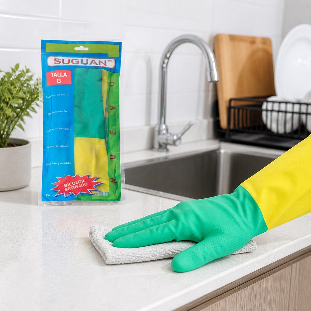 Guantes de Limpieza Bi-Color Talla G | Antideslizantes | Flexibles y Resistentes