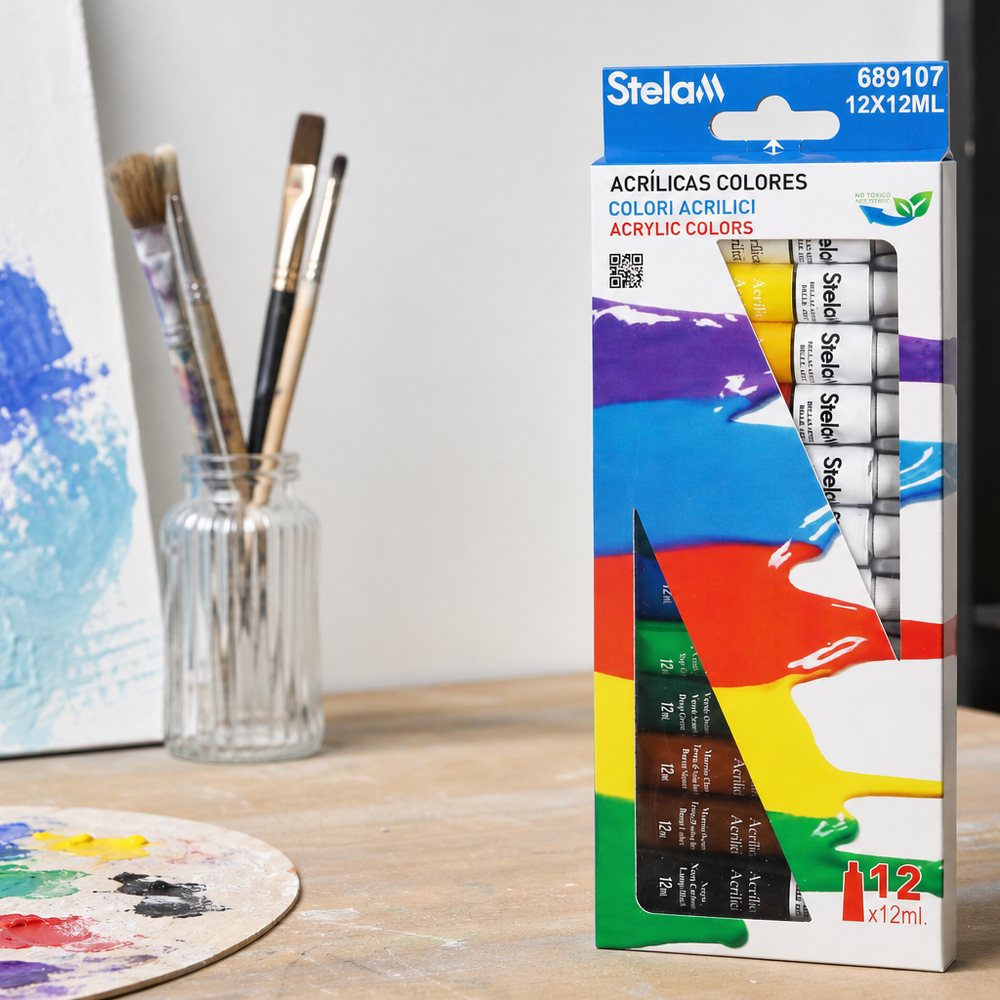 Set de 12 tubos de acrílicos 12 ml