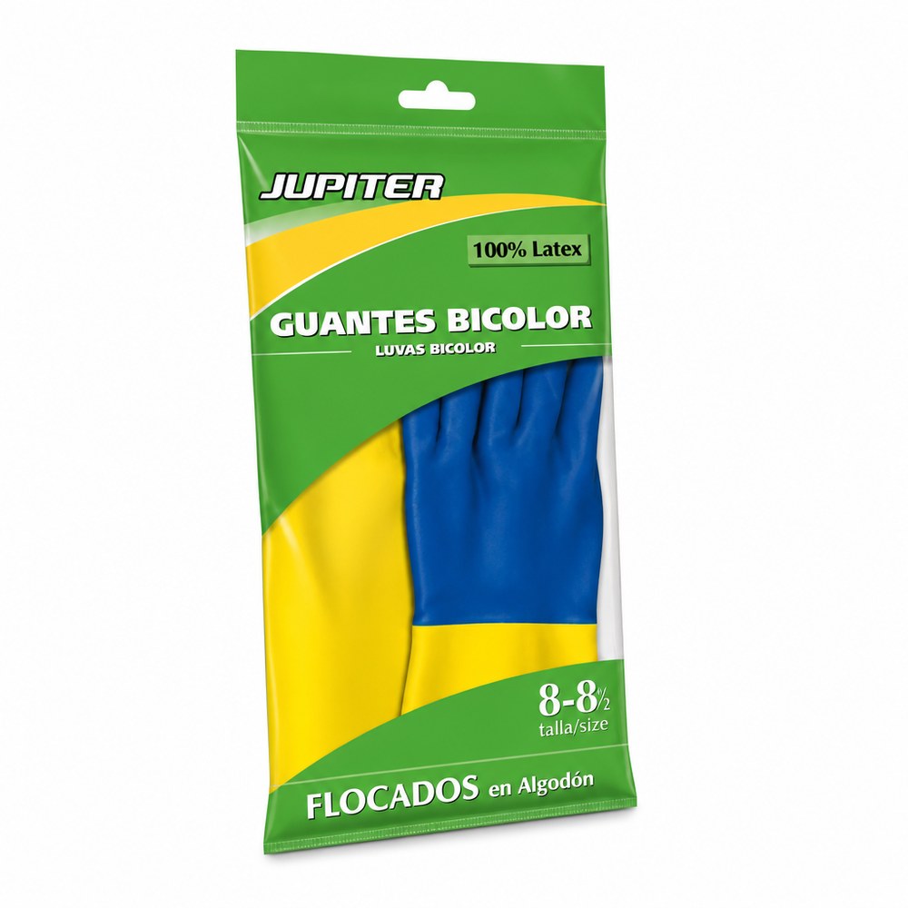 Jupiter Two-Tone Cleaning Gloves | 100% Latex | Size 8-8½ | Home and Professional Use