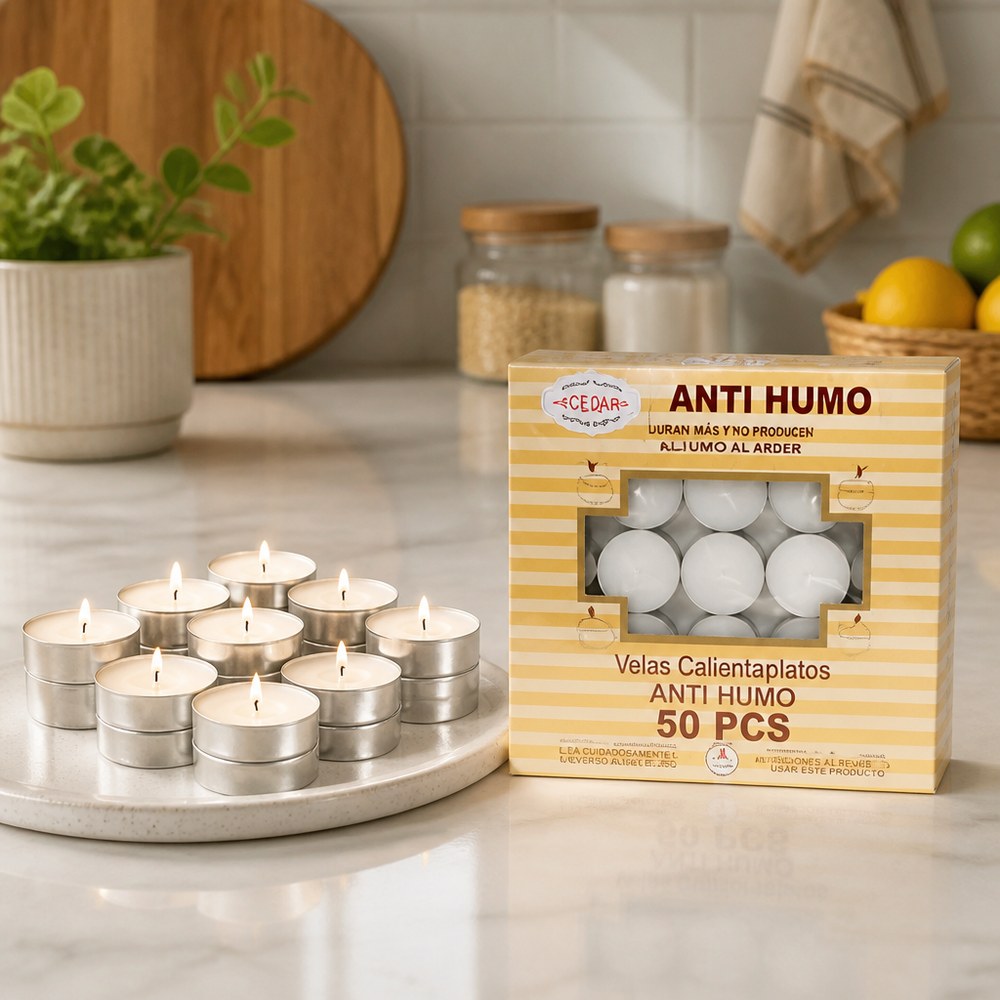 Small Anti-Smoke Candles | Pack of 50 Pcs | Warming Dishes | Parties and Celebrations