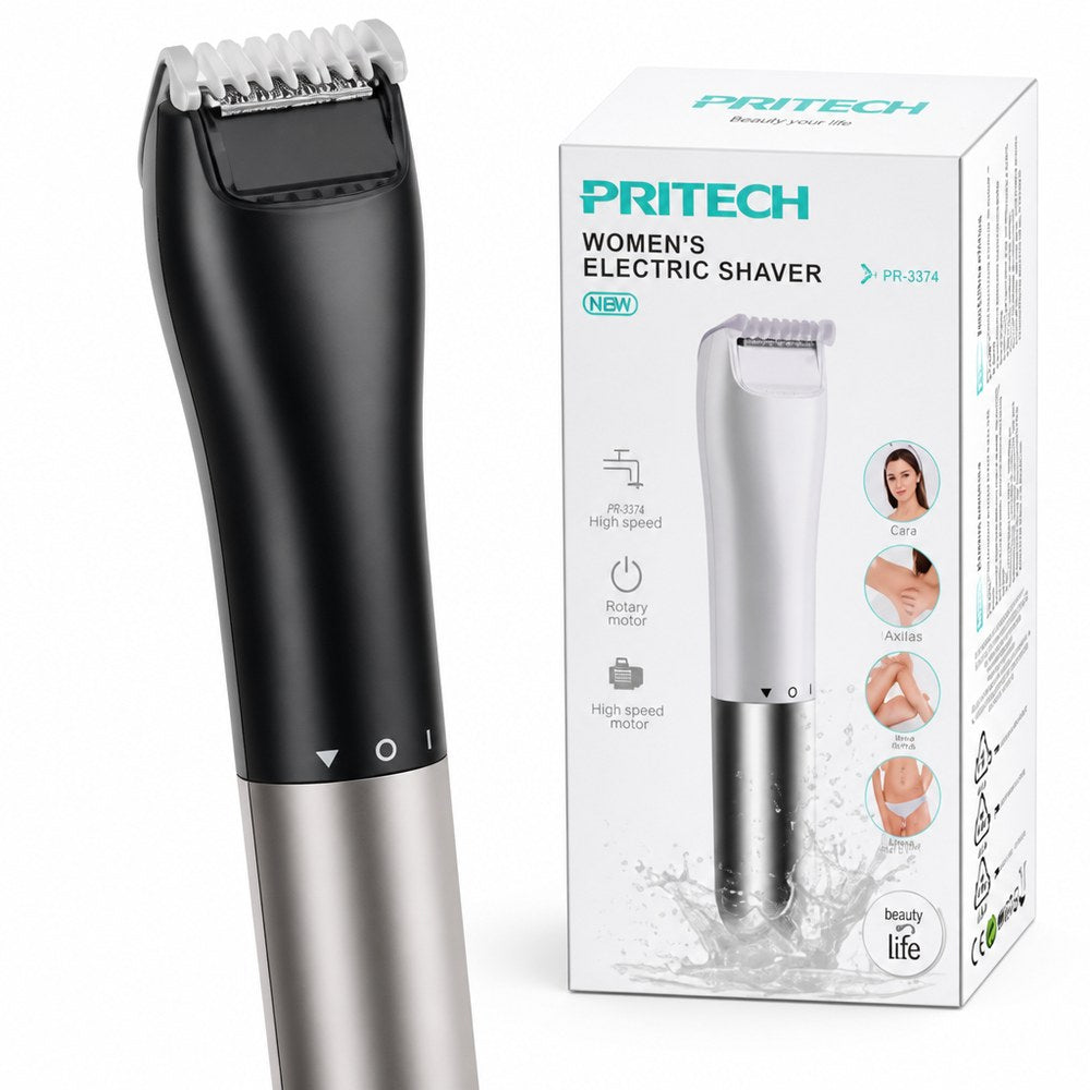 Afeitadora Eléctrica Mujer PRITECH | Color Negro | IPX6 Uso en Ducha | Motor Alta Velocidad