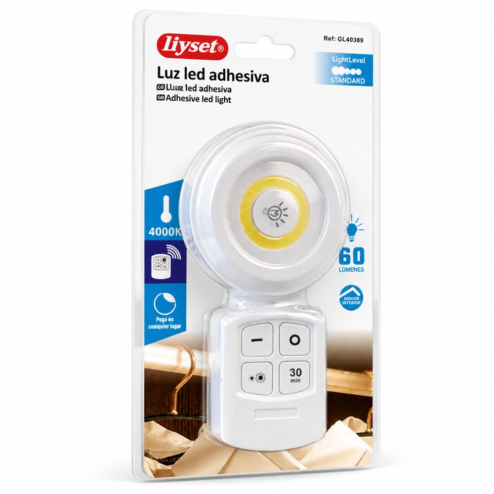 Adhesive LED Light 60 Lumens | 4000K | Remote Control and 30 min Timer