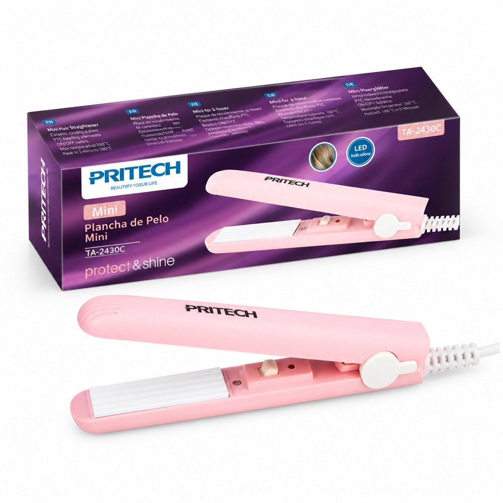 Portable Pink Hair Straightener | Straightens and Curls | Ideal for Travel