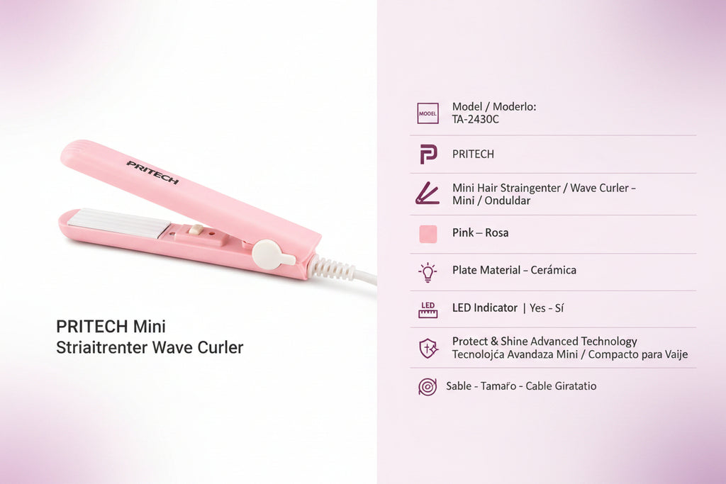 Portable Pink Hair Straightener | Straightens and Curls | Ideal for Travel