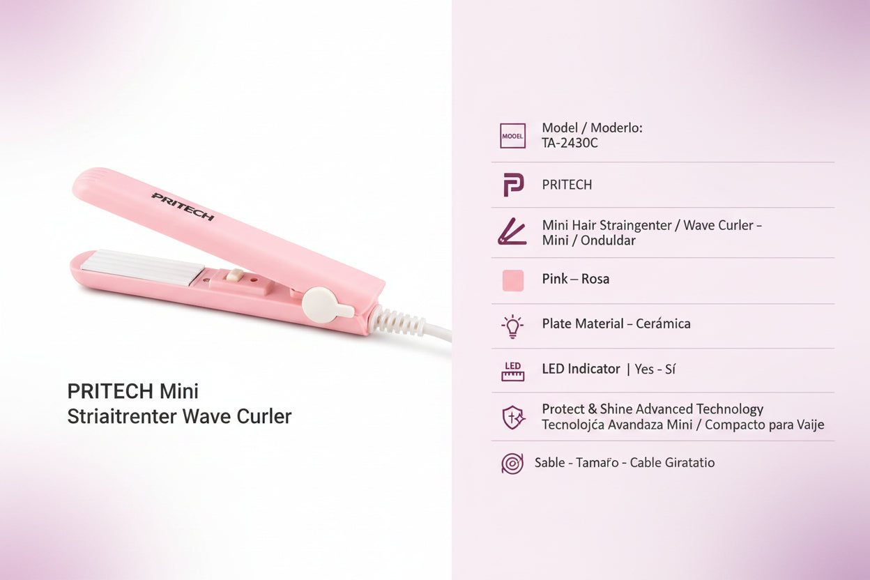 Portable Pink Hair Straightener | Straightens and Curls | Ideal for Travel