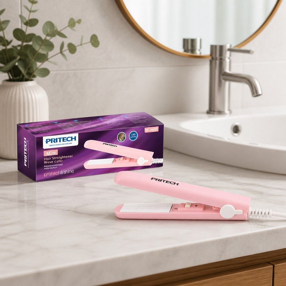 Portable Pink Hair Straightener | Straightens and Curls | Ideal for Travel