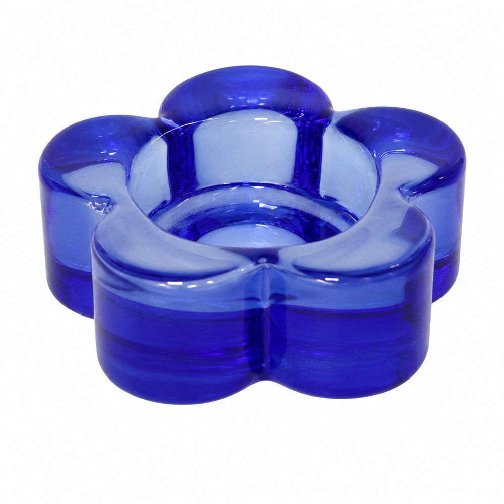 Blue Glass Candle Holder | Flower Shape Design | Home Decor