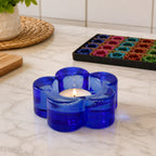 Blue Glass Candle Holder | Flower Shape Design | Home Decor