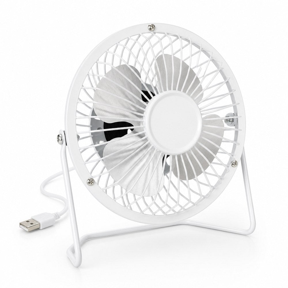 White Mini USB Desk Fan | 4 Aluminum Blades | 180° Swivel