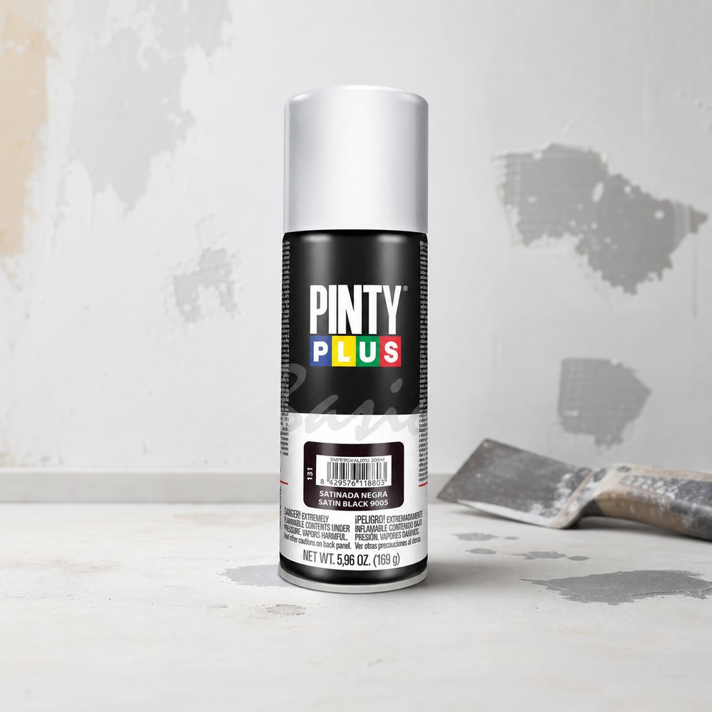 Spray Pintura Negro Satinado Pintyplus Basic | 270 ml | Interior y Exterior | Madera Metal Plástico