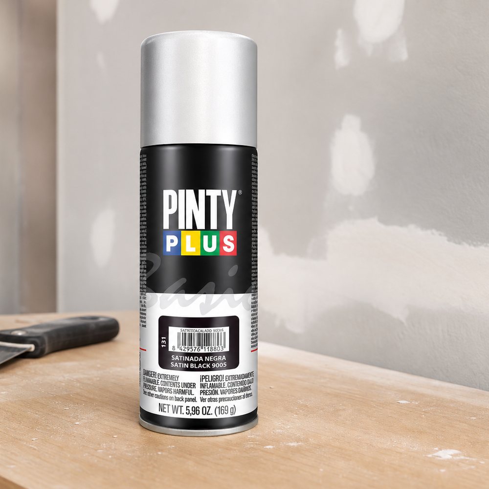 Spray Pintura Negro Satinado Pintyplus Basic | 270 ml | Interior y Exterior | Madera Metal Plástico