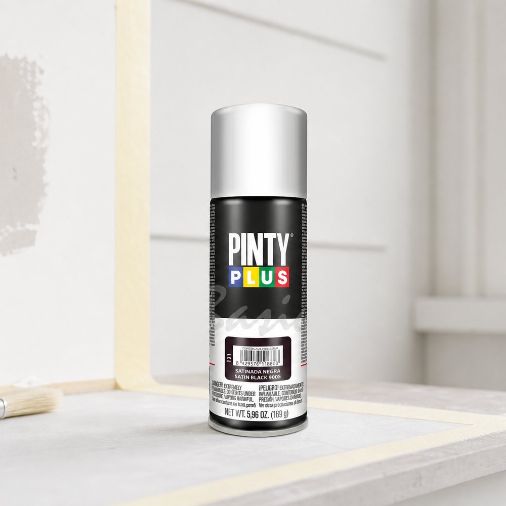 Spray Pintura Negro Satinado Pintyplus Basic | 270 ml | Interior y Exterior | Madera Metal Plástico