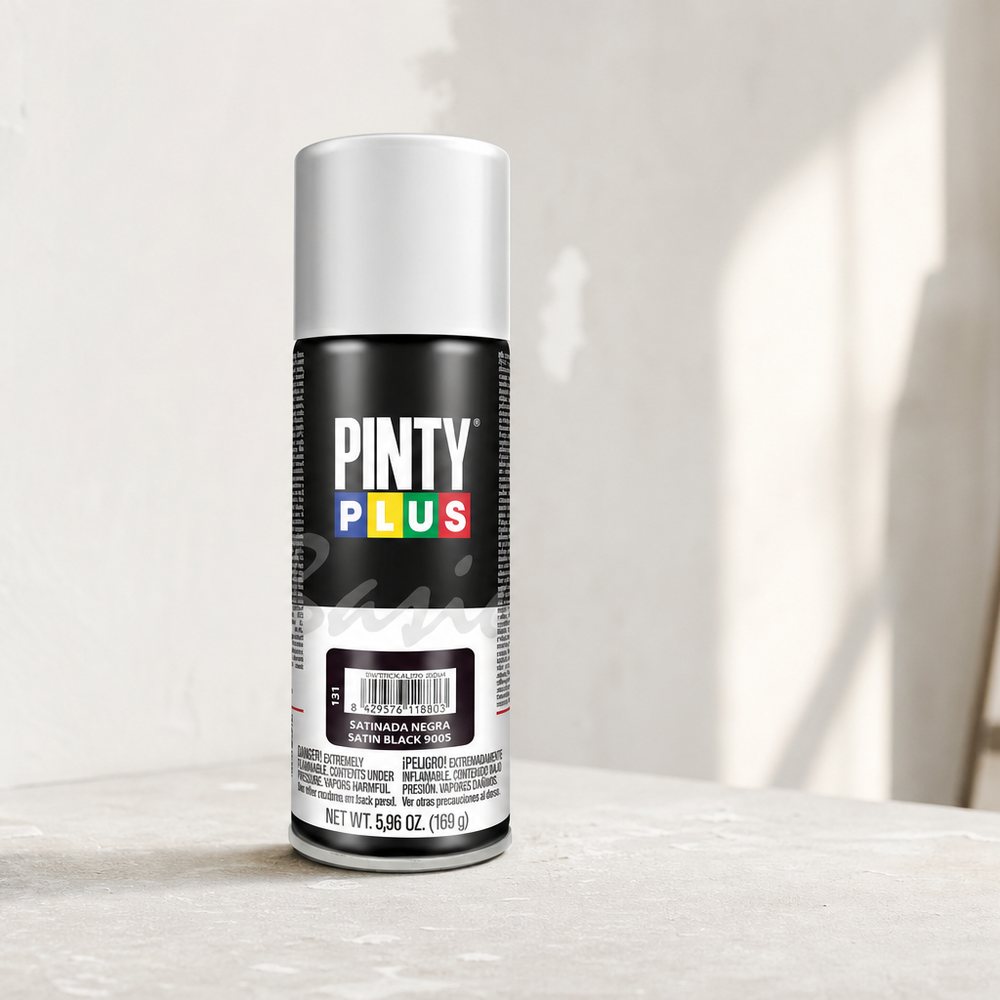 Spray Pintura Negro Satinado Pintyplus Basic | 270 ml | Interior y Exterior | Madera Metal Plástico